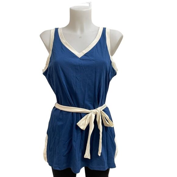 Talbots Women’s Blue‎ Deep Vneck Sleeveless Tank Top w/ tie on waist sz M New - Picture 1 of 8